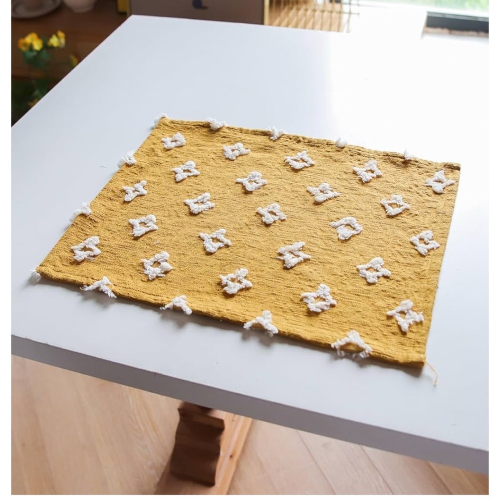 Gold Table Placemats with White Embroidery Set of 4